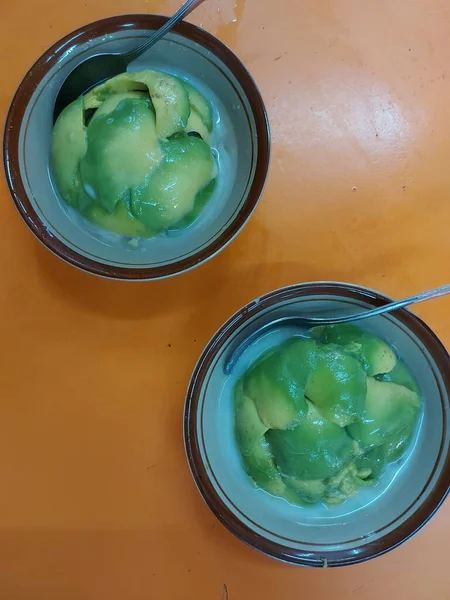 Alpukat Kerok Dessert Indonesia Made Avocado Scraped Shaved Ice Topped — Fotografia de Stock