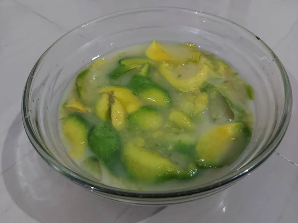 Alpukat Kerok Dessert Indonesia Made Avocado Scraped Shaved Ice Topped — Foto de Stock