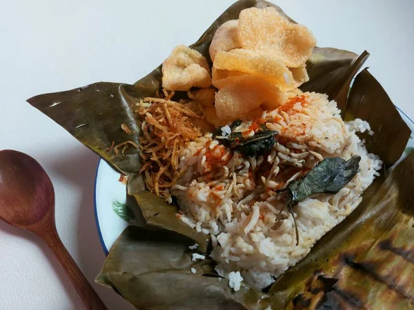 Anchovy Grilled Rice Nasi Bakar Ikan Teri Indonesia Language Traditional — Photo