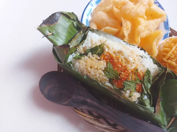 Set Meal Anchovy Grilled Rice Nasi Bakar Ikan Teri Indonesia — Stockfoto
