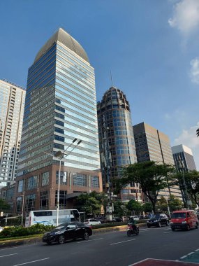 Jakarta,indonesia-july 31 2022: skyscrapers on sudirman street, jakarta, indonesia
