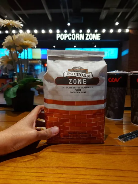 Jakarta Indonesia July 2022 Popcorn Paper Packaging Cgv Popcorn Zone — Zdjęcie stockowe