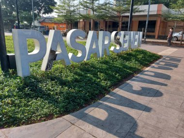 Jakarta,Indonesia-August 1 2022: 'Pasar Senen' station signboard.  one of the famous stations in the city of Jakarta, Indonesia