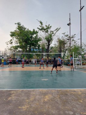 Karawang,indonesia-august 2 2022: Volleyball practice atmosphere on an outdoor court
