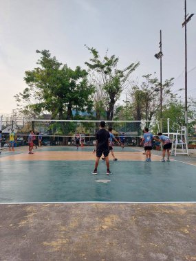 Karawang,indonesia-august 2 2022: Volleyball practice atmosphere on an outdoor court