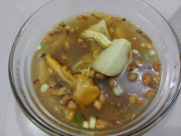 Clear Chicken Knee Soup Rice Cake Consist Rice Cake Chicken — Stok Foto