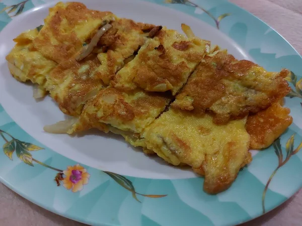 Omelet Served White Plate Savory Taste — Stok Foto