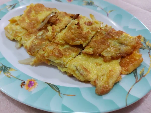 Omelet Served White Plate Savory Taste — 图库照片