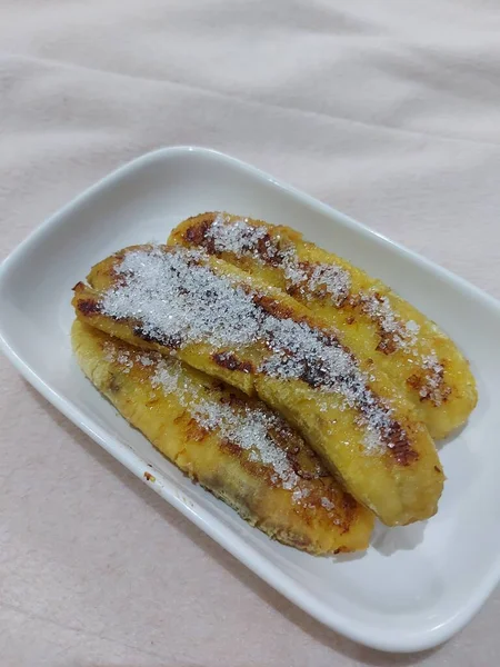 Fried Bananas Sprinkled Sugar Traditional Dessert Indonesia — Stok Foto