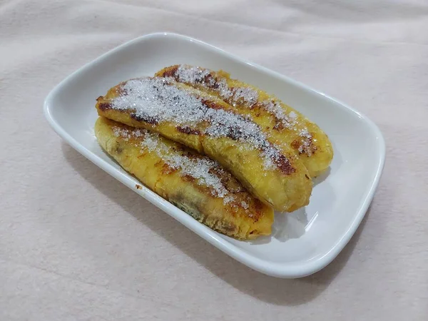 Fried Bananas Sprinkled Sugar Traditional Dessert Indonesia — Stok fotoğraf