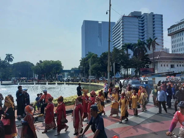 Jakarta Indonesien Augusti 2022 Bilfri Dag Atmosfär Den Smutsiga Centrala — Stockfoto