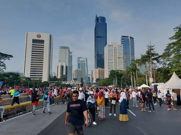 Jakarta Agosto 2022 Atmosfera Giornata Senza Auto Nel Quartiere Centrale — Foto Stock