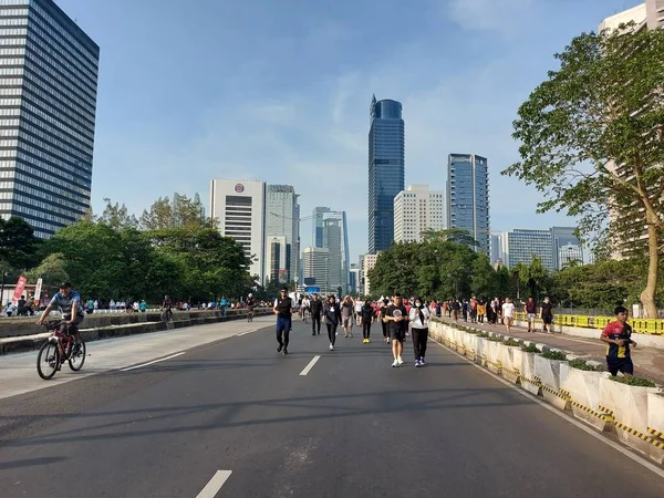 Jakarta Agosto 2022 Atmosfera Giornata Senza Auto Nel Quartiere Centrale — Foto Stock