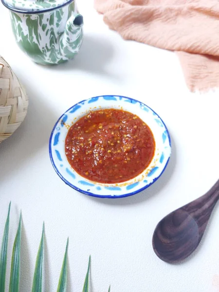 Sambal Terasi Traditional Side Dish Indonesia Made Fresh Red Chili — Stock Photo, Image