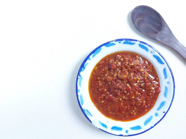 Sambal Terasi Tradycyjne Boczne Danie Indonezji Wykonane Świeżego Czerwonego Chili — Zdjęcie stockowe