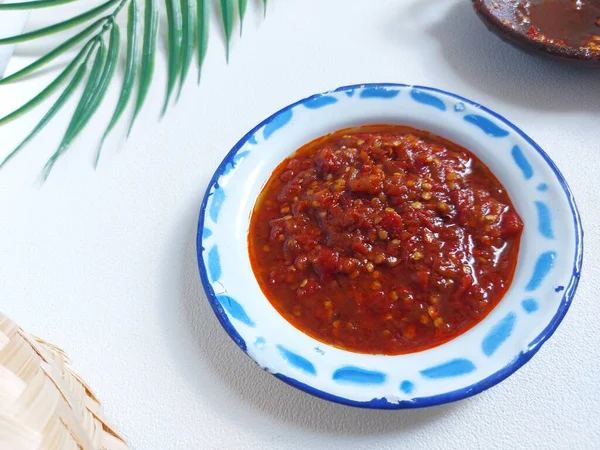 Sambal Terasi Tradiční Vedlejší Pokrm Indonésie Vyrobeno Čerstvého Červeného Chilli — Stock fotografie