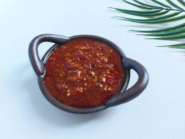 Sambal Terasi Tradiční Vedlejší Pokrm Indonésie Vyrobeno Čerstvého Červeného Chilli — Stock fotografie