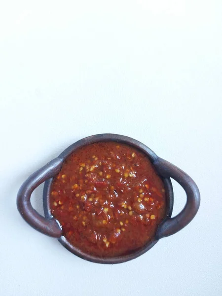 Sambal Terasi Tradycyjne Boczne Danie Indonezji Wykonane Świeżego Czerwonego Chili — Zdjęcie stockowe