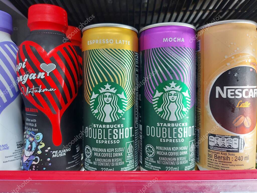 Bogor,indonesia-september 22 2022: starbucks doubleshot coffee on the store shelf. New product retail for indonesian market. Famous and viral product.