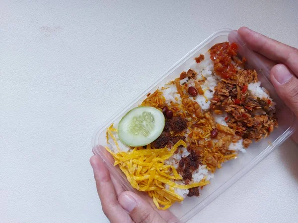 Nasi Lemak Est Riz Cuit Avec Lait Coco Afin Ait — Photo