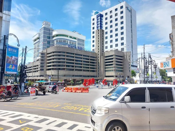 Bandung Indonesia September 2022 Trafikk Atmosfære Jalan Braga Bandung West – stockfoto