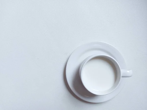 Milk White Porcelain Cup Minimalist Aesthetic Photography Concept Isolated Background — Stock Photo, Image
