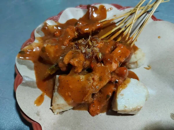 Sate Padang Comida Tradicional Cidade Padang Indonésia Satay Frango Carne — Fotografia de Stock