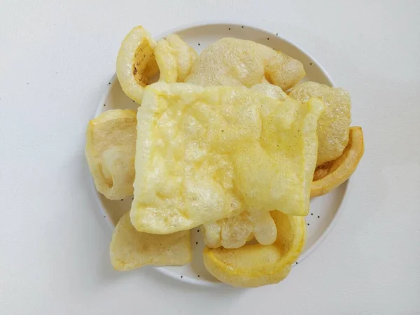 Haut Chips Oder Kerupuk Rambak Oder Kerupuk Kulit Oder Jangek — Stockfoto