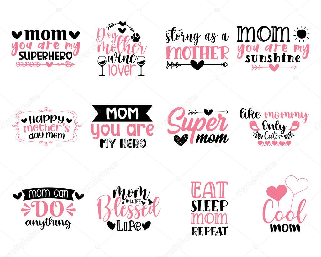 Mother's Day quotes design, set of mother's day lettering vector and sticker