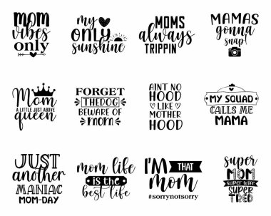 Annem tasarım, anne harfleri vektör ve çıkartma setinden alıntılar yapıyor.