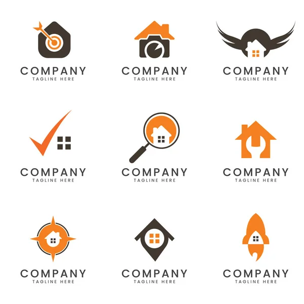 Set Van Huis Onroerend Goed Business Logo Icoon Ontwerp Voor — Stockvector