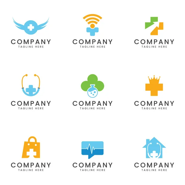 Conjunto Diseño Icono Logotipo Salud Negocio Médico Para Empresa Multipropósito — Vector de stock