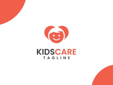 Çocuklar logo şablonu, kalp ve bebek yüzü logosunu önemser