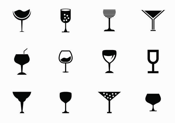 Set of Wine glass vector icon