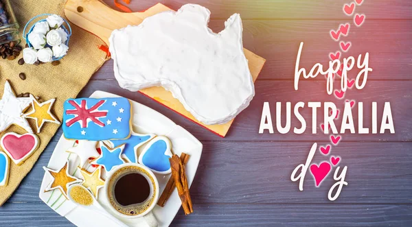 Feestbord Met Australische Patriottische Snoepjes Koekjes Taart Australië Dag Achtergrond — Stockfoto