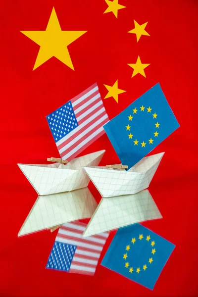 Unión Europea Estados Unidos China Concepto Relaciones Entre Países Acuerdo — Foto de Stock