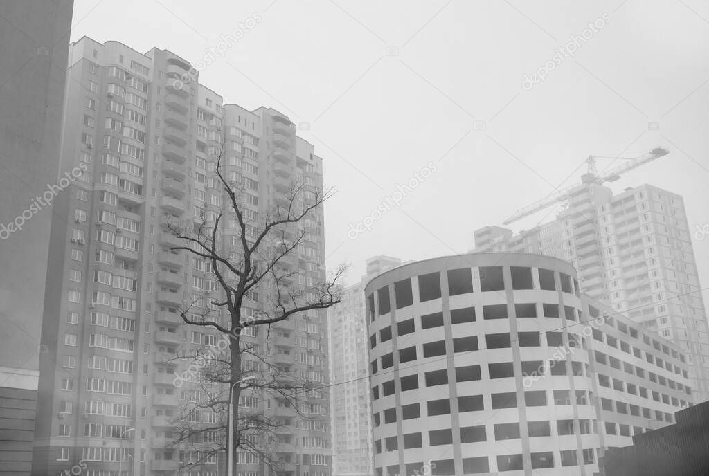 empty apartment house high rise building construction background - crisis in real estate property sector