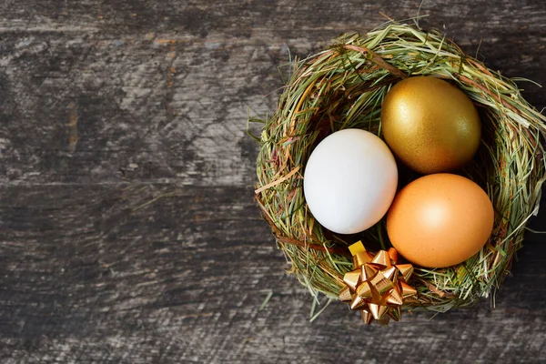 濃縮と富の黄金の色の卵の概念 — ストック写真
