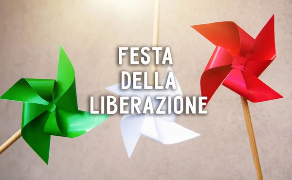 April Befreiungstag Text Auf Italienischer Karte Italienische Flagge Stockbild