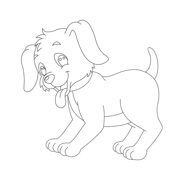 かわいい子犬の犬のアウトライン子供のための着色ページ動物の着色ページ漫画のベクトルイラスト — ストックベクタ