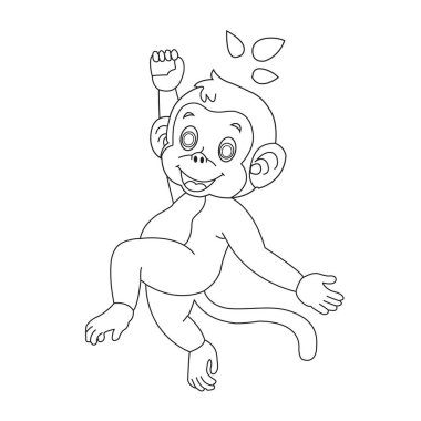 Çocuklar için şirin küçük maymun ana hatları boyama sayfası hayvan boyama kitabı çizim çizimi
