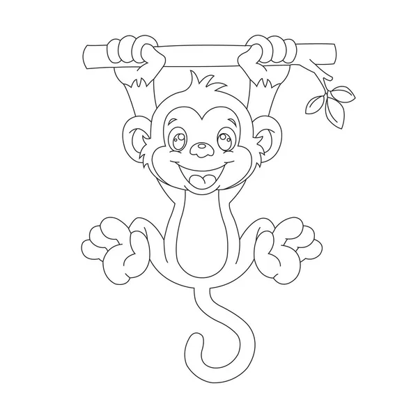Cute Little Monkey Zarys Kolorowanki Dla Dzieci Zwierząt Kolorowanki Książki — Wektor stockowy
