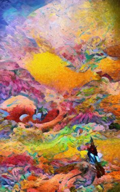 Soyut resim izlenimciliği karışık duvar resimleri. Dekorasyon, büyük boy ve yüksek çözünürlüklü tasarım resimleme için yağlı ve suluboya dijital çizim posteri, parlak ve canlı