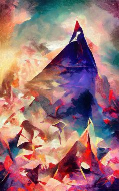 Soyut resim izlenimciliği karışık duvar resimleri. Dekorasyon, büyük boy ve yüksek çözünürlüklü tasarım resimleme için yağlı ve suluboya dijital çizim posteri, parlak ve canlı