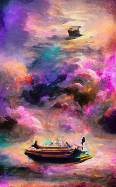 Soyut resim izlenimciliği karışık duvar resimleri. Dekorasyon, büyük boy ve yüksek çözünürlüklü tasarım resimleme için yağlı ve suluboya dijital çizim posteri, parlak ve canlı