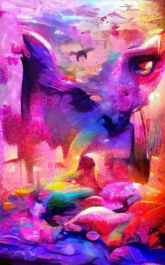 Soyut resim izlenimciliği karışık duvar resimleri. Dekorasyon, büyük boy ve yüksek çözünürlüklü tasarım resimleme için yağlı ve suluboya dijital çizim posteri, parlak ve canlı