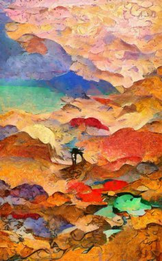 Soyut resim izlenimciliği karışık duvar resimleri. Dekorasyon, büyük boy ve yüksek çözünürlüklü tasarım resimleme için yağlı ve suluboya dijital çizim posteri, parlak ve canlı