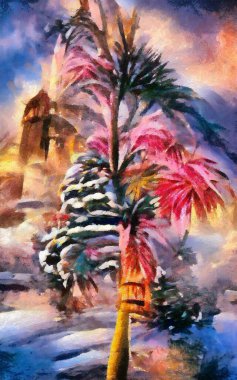 Soyut resim izlenimciliği karışık duvar resimleri. Dekorasyon, büyük boy ve yüksek çözünürlüklü tasarım resimleme için yağlı ve suluboya dijital çizim posteri, parlak ve canlı