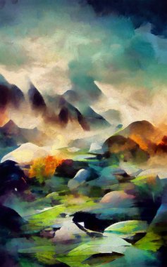 Satılık duvar sanatı, yağlı boya tarzı, stok, çağdaş izlenimcilik sanat eseri, canlı soyut sanat, renkli fırça darbeleri, dekorasyon bezi için baskı, çanta, kağıt, poster, kart