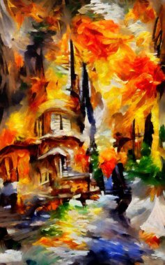 Satılık duvar sanatı, yağlı boya tarzı, stok, çağdaş izlenimcilik sanat eseri, canlı soyut sanat, renkli fırça darbeleri, dekorasyon bezi için baskı, çanta, kağıt, poster, kart